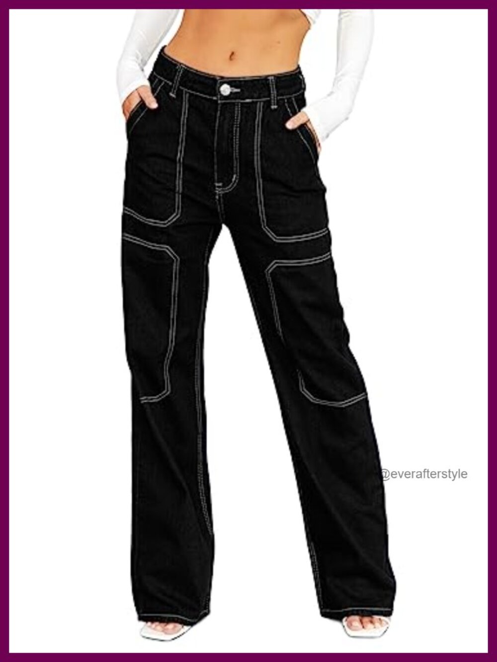 Cargo Jeans Loose Mid Rise Wide Leg Denim Pants Casual Streetwear